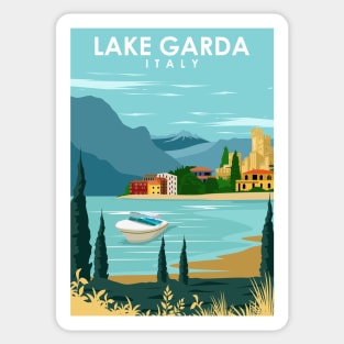 Lake Garda Italy Vintage Minimal Retro Travel Poster Sticker